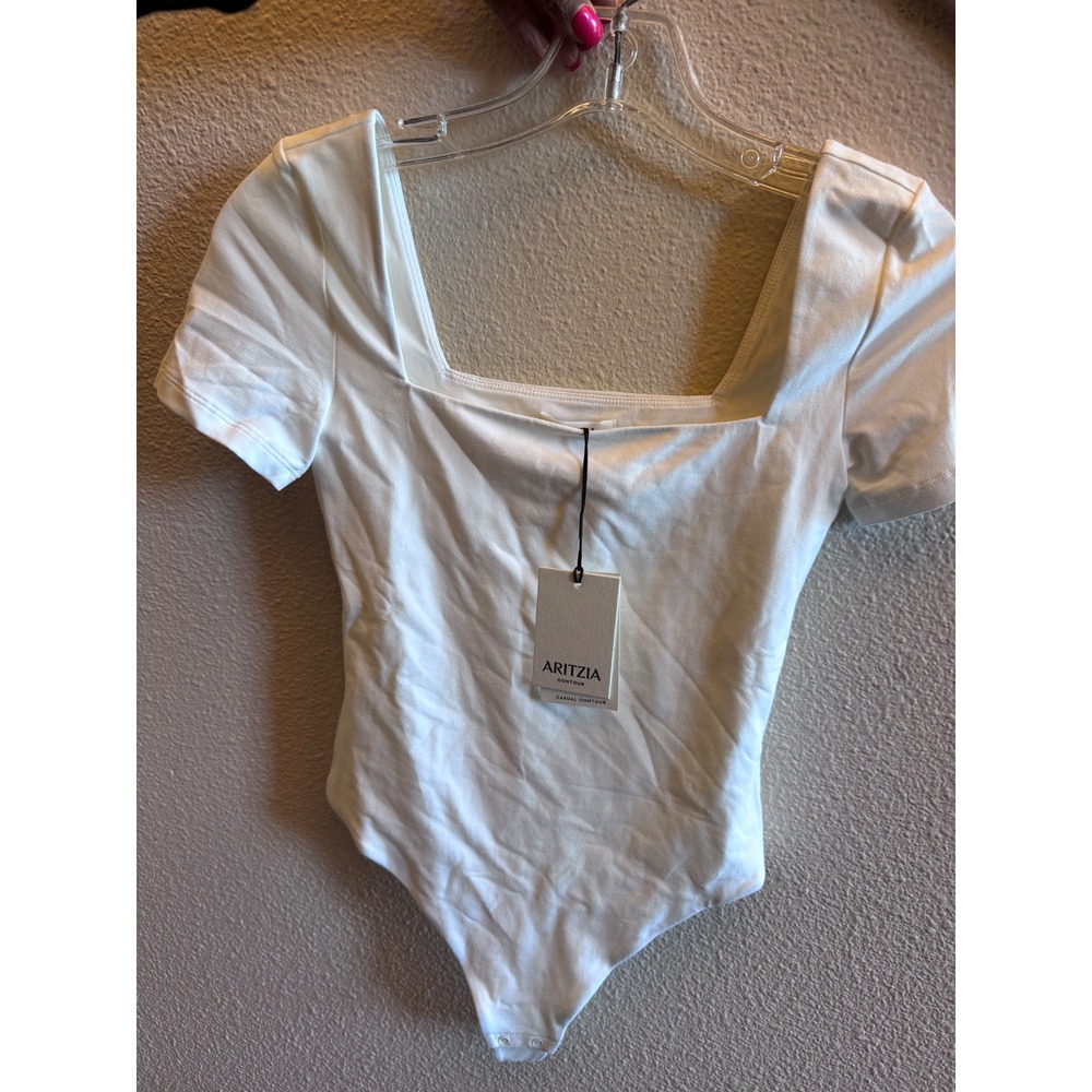 Aritzia Contour Casual Squareneck Bodysuit White Blanc XS New MSRP $58